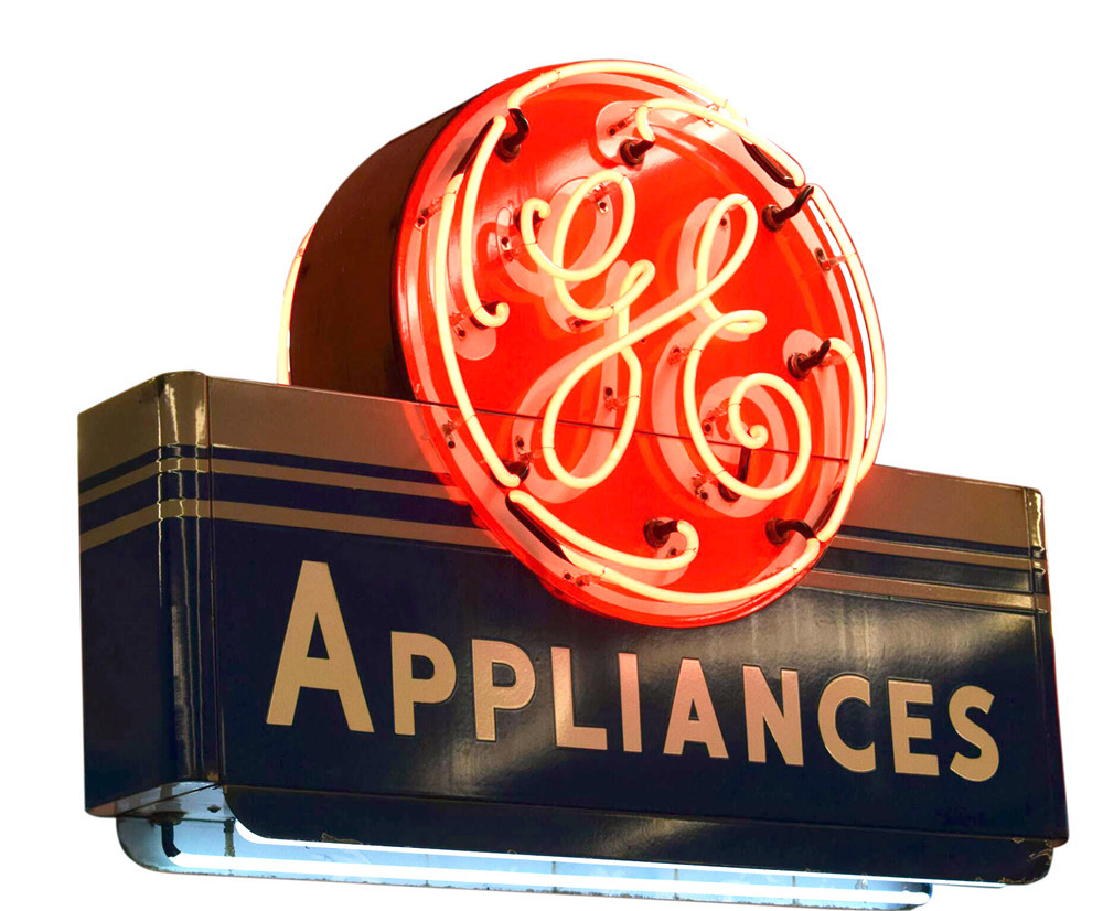 CIRCA 1940S GE APPLIANCES NEON PORCELAIN STORE SIGN