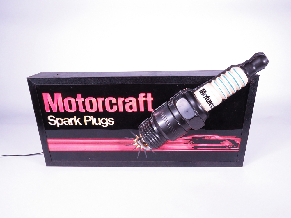 LATE 1960S MOTORCRAFT SPARK PLUGS DEALERSHIP SIGN