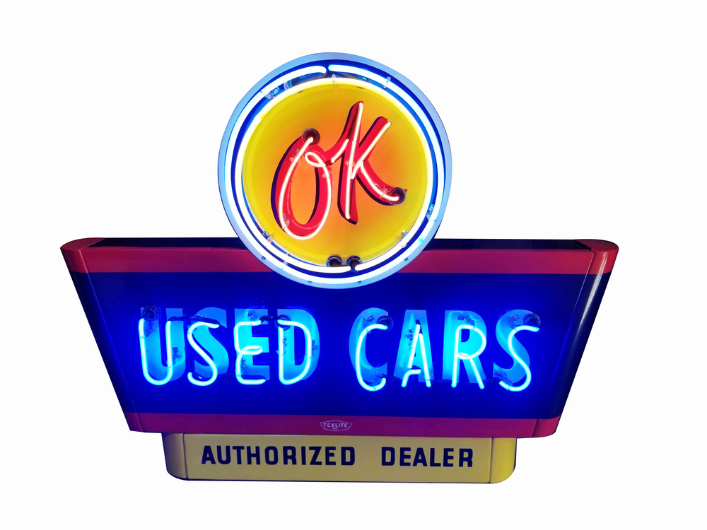 1950S CHEVROLET OK USED CARS NEON PORCELAIN SIGN
