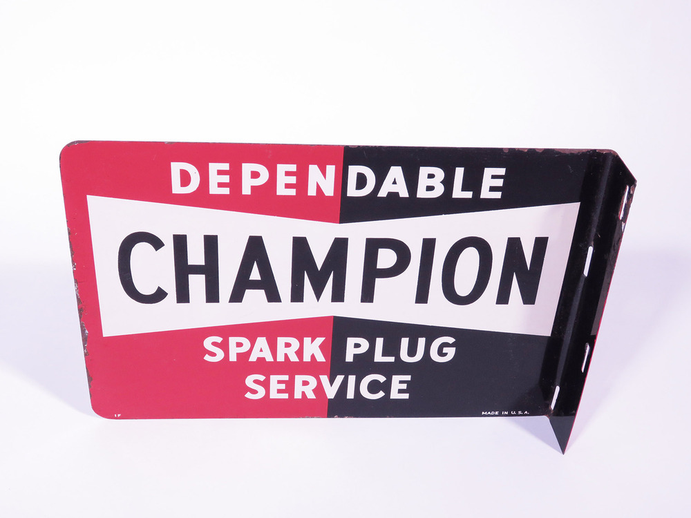 1950S CHAMPION SPARK PLUG TIN FLANGE SIGN