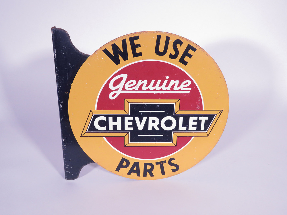 1930S GENUINE CHEVROLET PARTS TIN FLANGE SIGN Rear 3/4 239306