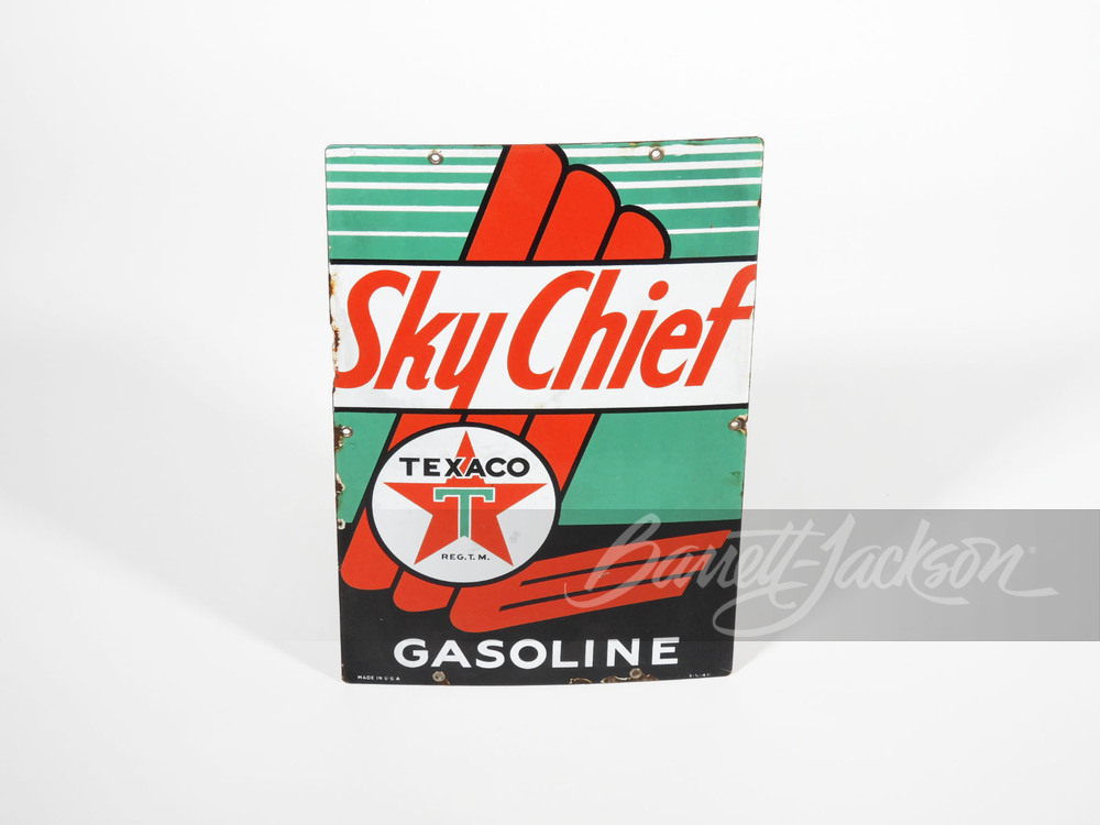 1948 TEXACO OIL SKY CHIEF GASOLINE PORCELAIN PUMP PLATE SIGN - Front 3/ ...