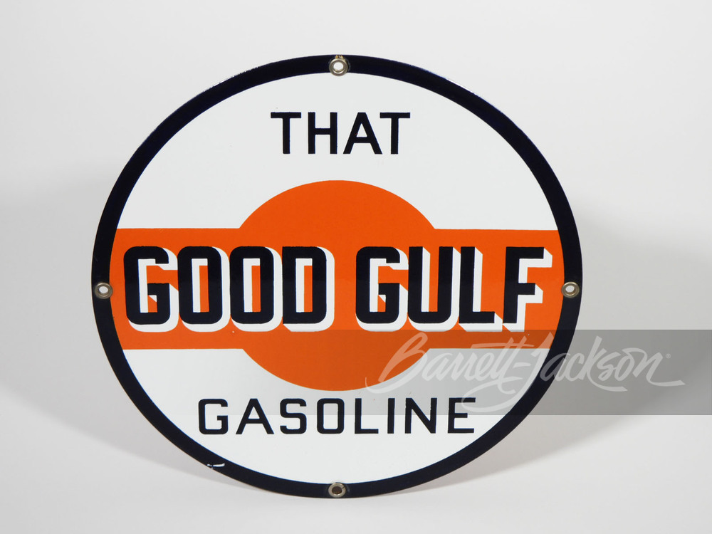 1950S GULF OIL PORCELAIN PUMP PLATE SIGN