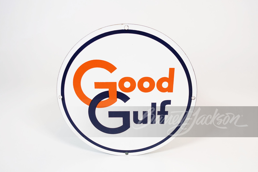1950S GOOD GULF GASOLINE PORCELAIN PUMP PLATE SIGN