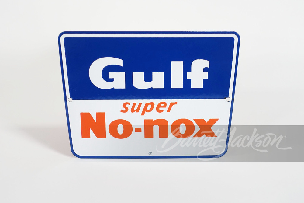 NOS EARLY 1960S GULF SUPER NO NOX GASOLINE SIGN