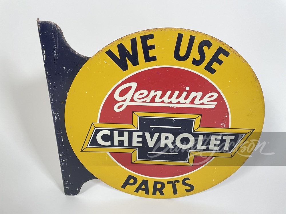 1930S WE USE GENUINE CHEVROLET PARTS TIN SIGN Rear 3/4 253473