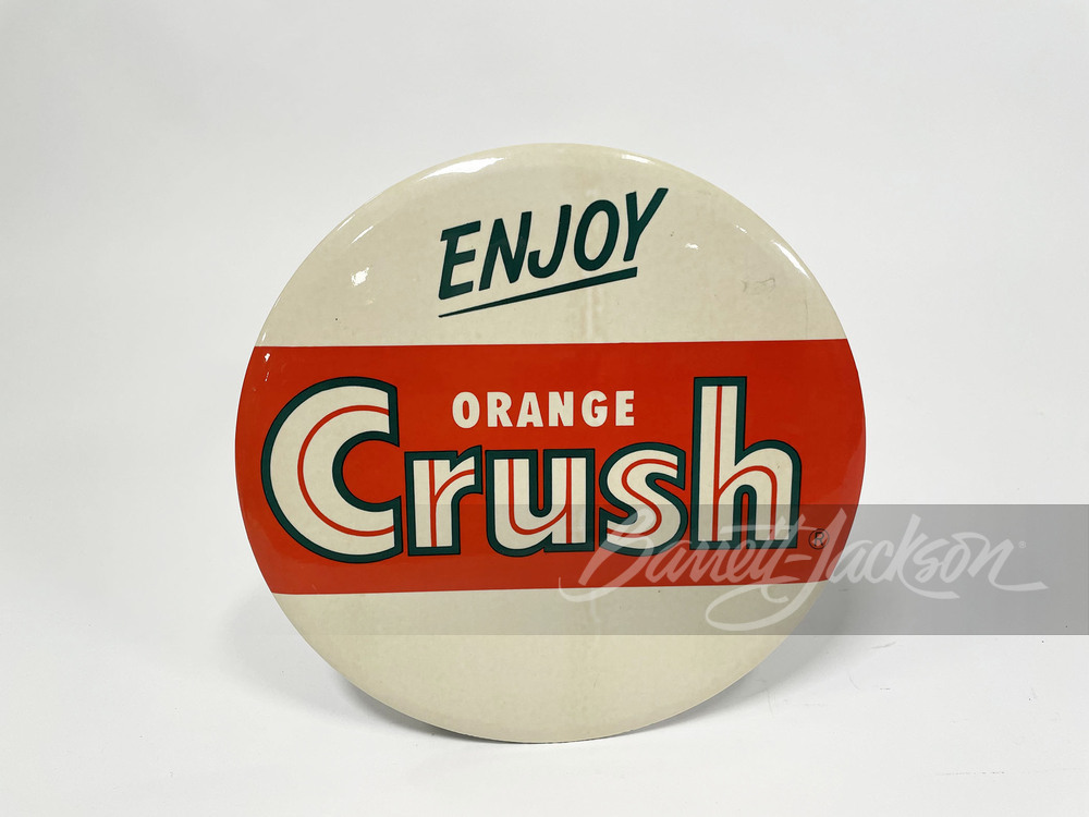 CIRCA 1950S ORANGE CRUSH CELLULOID SIGN - Front 3/4 - 260803