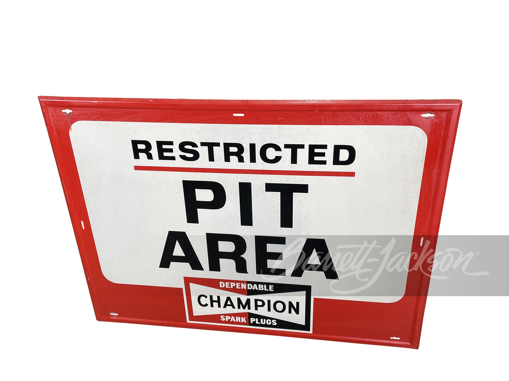 1960S CHAMPION SPARK PLUGS 'PIT AREA' TIN SIGN