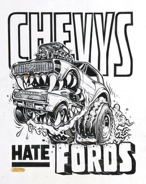 Ed Big Daddy Roth Chevys Hate Fords Original Pen and Ink Draw