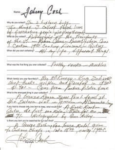 Johnny Cash handwritten and double signed questionnaire for C