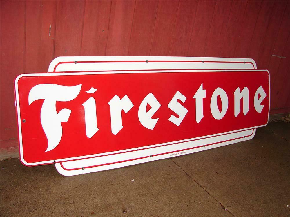 Large 1958 Firestone Tires single-sided porcelain station sig