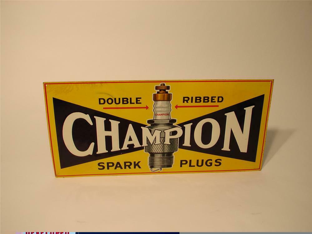 Tin Sign Vintage Champion Spark Plugs Double Ribbed 