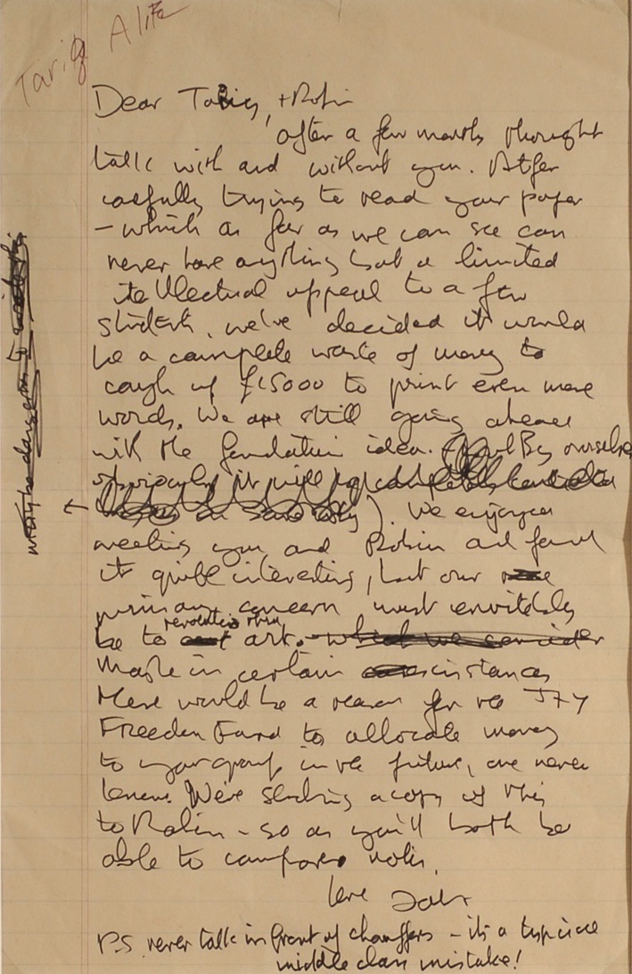 John Lennon handwritten and signed letter to political activist Tariq-Ali. - Front 3/4 - 47849