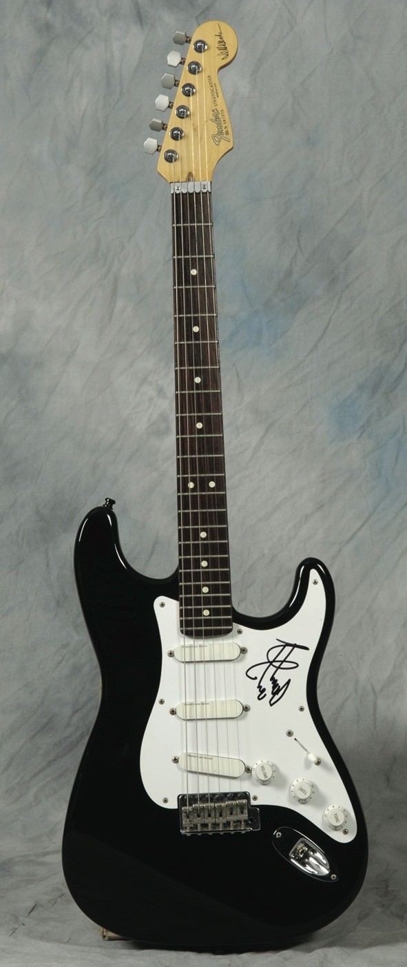 Jimmy Pages used and signed Fender Stratocaster guitar. RESERVE. - Front 3/4 - 47862