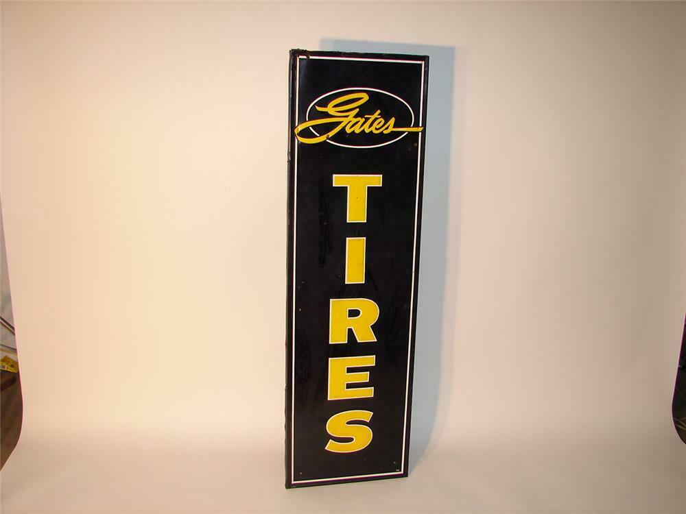 1950s Gates Tires selfframed tin vertical garage sign.