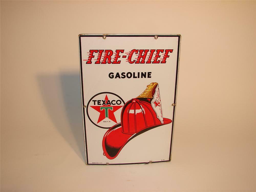 1941 Texaco Fire Chief porcelain pump plate sign.