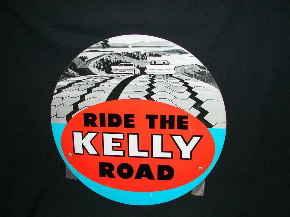 1961 Kelly Tires singlesided tin station sign with period ve