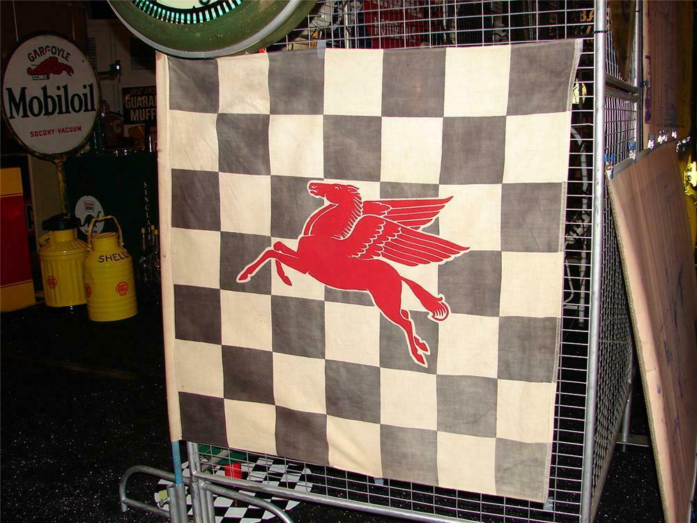 Authentic 1940s-50s Mobil race track checkered flag.