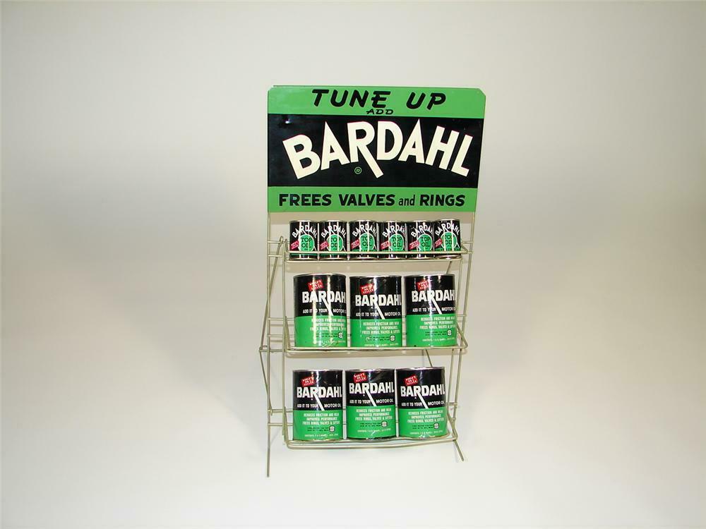 Neat 1960s all original Bardahl motor oil additive rack with