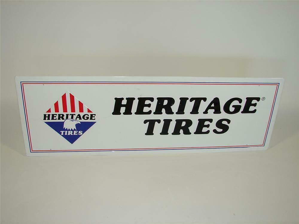 Very clean Heritage Tires singlesided tin garage sign.