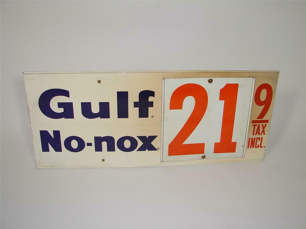 Interesting 1960s Gulf No-Nox double-sided tin metal fuel isl