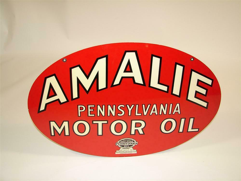 Striking N.O.S. 1948 Amalie Pennsylvania Motor Oil double-sided tin ...