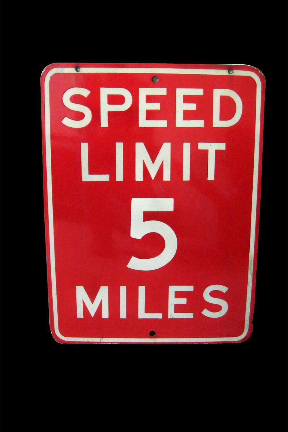 1930s Very Clean 5 Miles Per Hour Porcelain Speed Limit Sign Front 3 