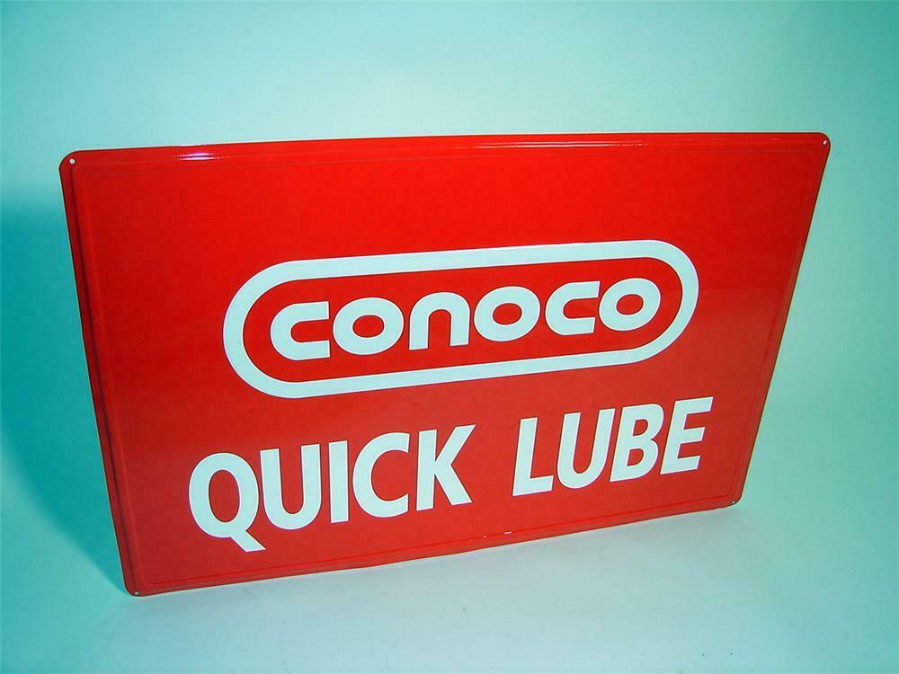 N.O.S. Conoco Quick Lube single-sided tin painted service station sign. - Front 3/4 - 97148