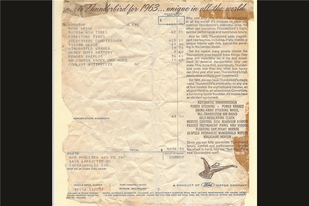 1963 FORD THUNDERBIRD - Misc 2 - 210111