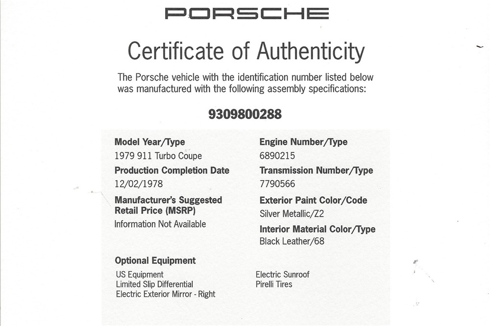1979 PORSCHE 930 TURBO - Misc 1 - 224788