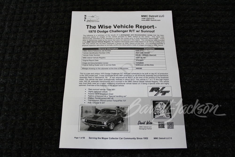 1970 DODGE CHALLENGER R/T "70 SUNROOF CHALLENGER" - Misc 23 - 245186