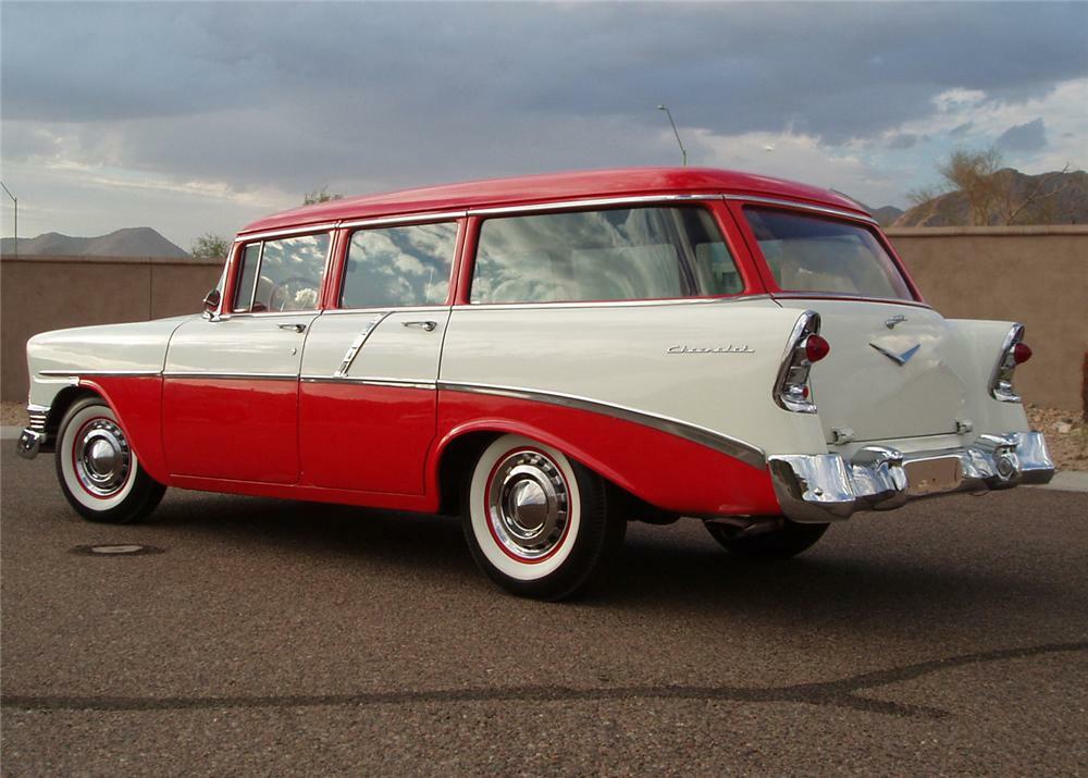 1956 CHEVROLET 210 4 DOOR STATION WAGON - Rear 3/4 - 61107