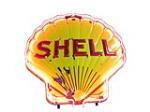 1930s Shell Oil single-sided neon porcelain clam-shell shaped service station sign. - Front 3/4 - 203970