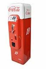Very collectible 1950s Coca-Cola Vendo 44 restored 10-cent coin-operated soda bottle machine.  - Front 3/4 - 214832