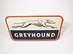 1960 GREYHOUND BUS LINES TIN BUS DEPOT SIGN - Front 3/4 - 225440