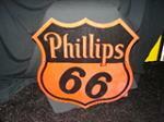 1954 Phillips 66 double-sided porcelain shield shaped service station sign. - Front 3/4 - 73910