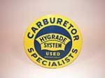 1950s Hygrade System Carburetor Specialists single-sided tin embossed garage sign. - Front 3/4 - 75710