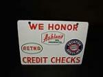 Scarce 1950s Frontier Gasoline-Ashland Products double-sided porcelain service station credit cards sign. - Front 3/4 - 81671