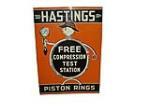 Early Hastings Piston Rings single-sided tin garage sign with outstanding graphics. - Front 3/4 - 82340