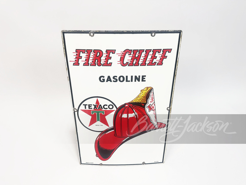 新品輸入品Texaco 両面式フランジ看板45.7×35.5／インテリアガレージ 1954 TEXACO FIRE CHIEF GASOLINE PORCELAIN SIGN - Automobilia