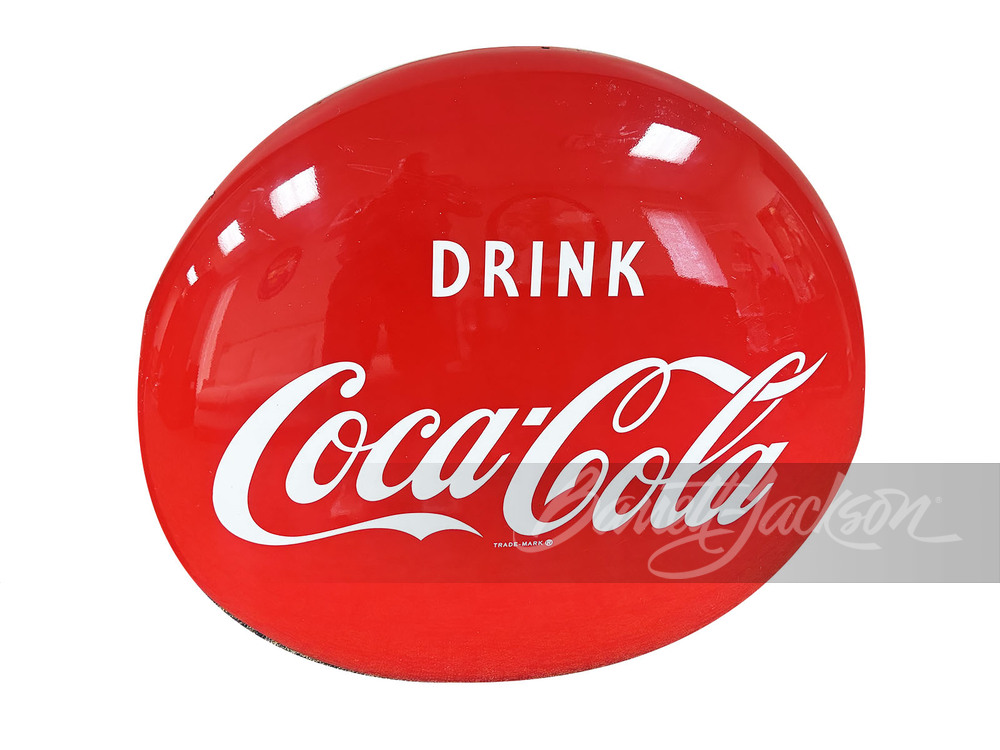 1950S COCA-COLA TIN PAINTED BUTTON SIGN - Automobilia | Barrett