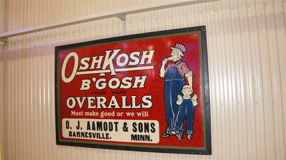 Circa 1930's Osh Kosh B'Gosh Overalls single-sided wood-framed tin