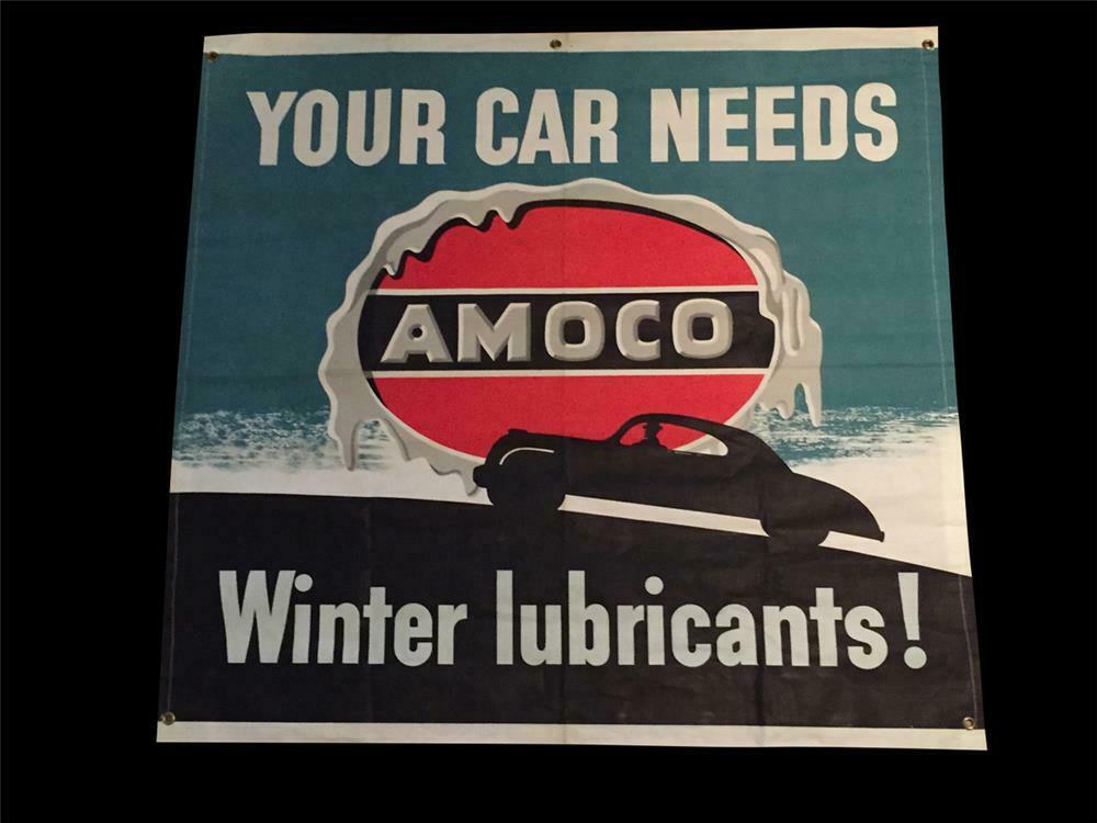 Sharp NOS 1947 Amoco Winter Lubricants canvas station banner with