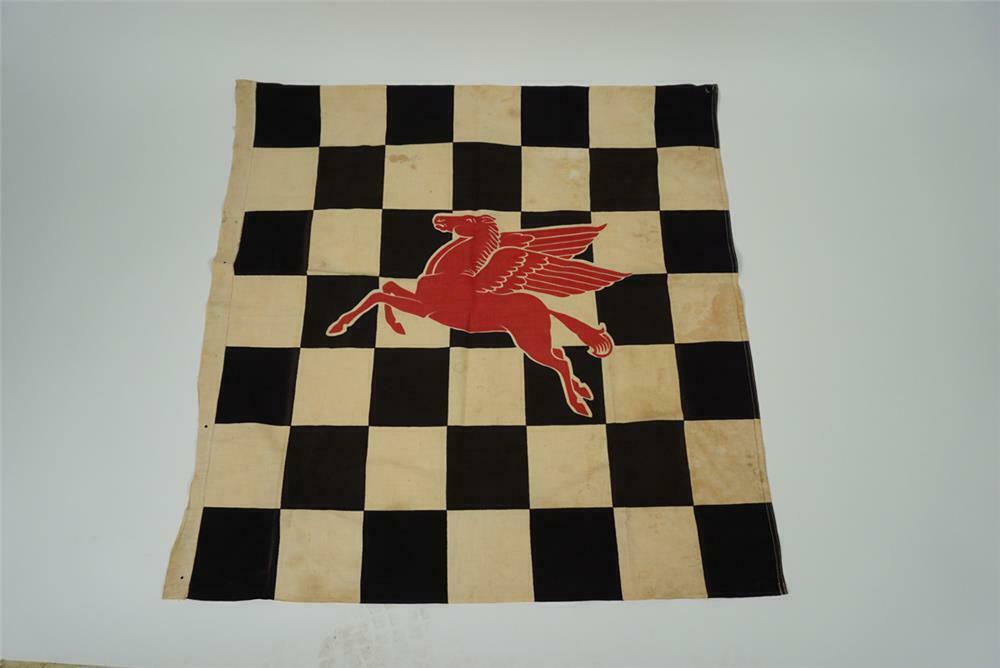 Sharp 1950s Mobil Oil race track checkered flag featuring the