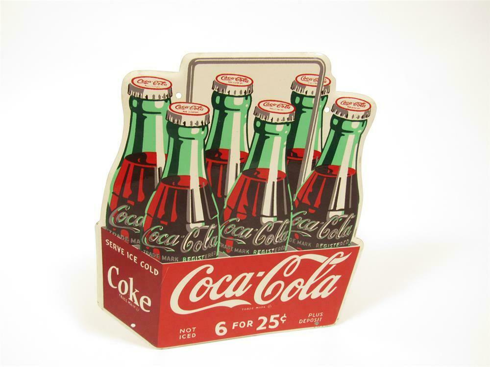 Rare NOS 1950 Coca-Cola 6 for 25 cents die-cut tin six-pack-shaped