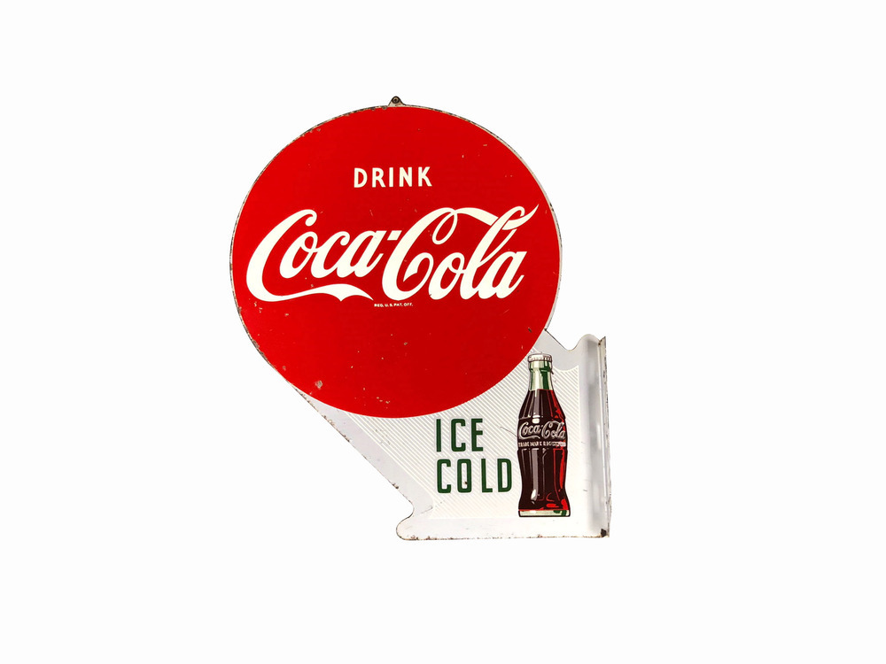 CIRCA EARLY 1950S COCA-COLA TIN FLANGE SIGN - Automobilia