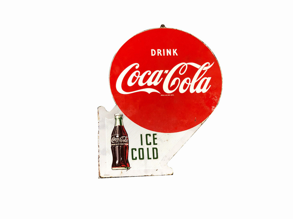 CIRCA EARLY 1950S COCA-COLA TIN FLANGE SIGN - Automobilia