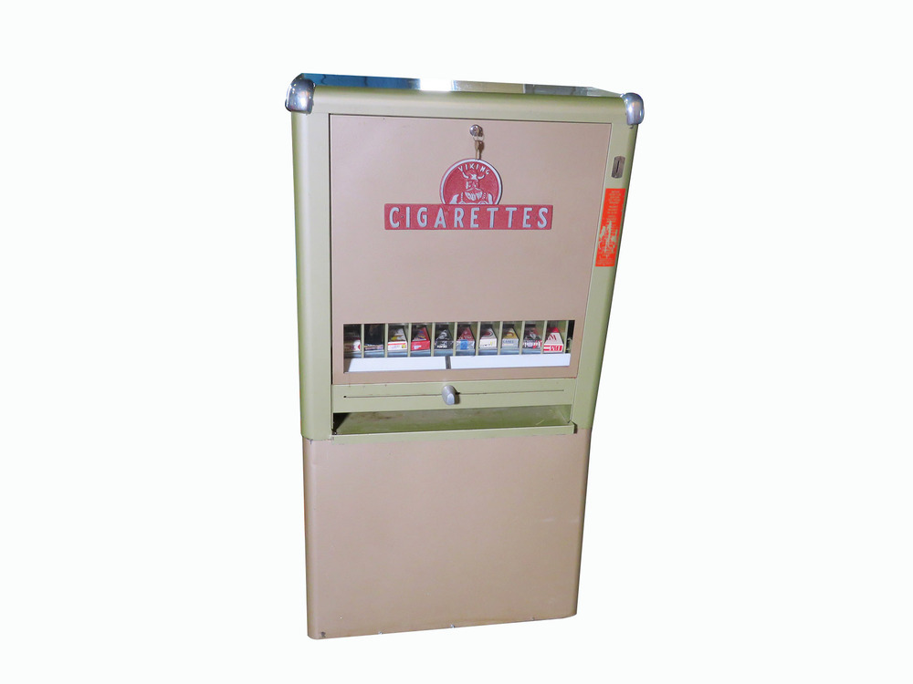 All original late 1950s Viking coin-operated service station cigarette machine on stand. - Automobilia | Barrett-Jackson Auction Company