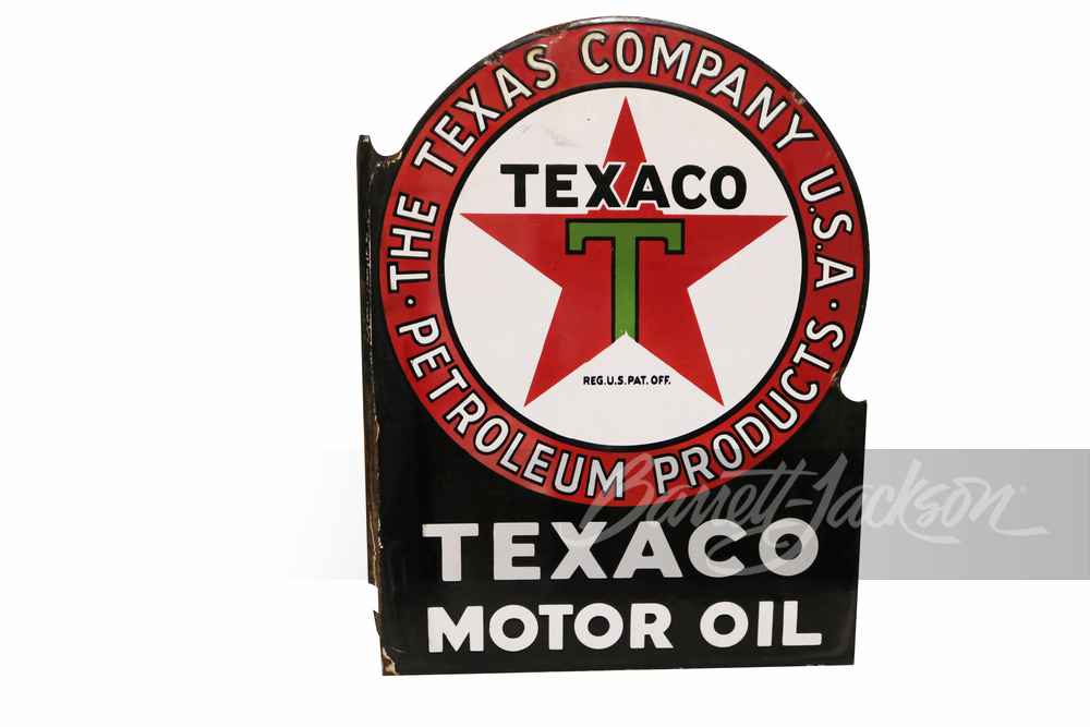1938 TEXACO MOTOR OIL PORCELAIN FLANGE SIGN - Automobilia
