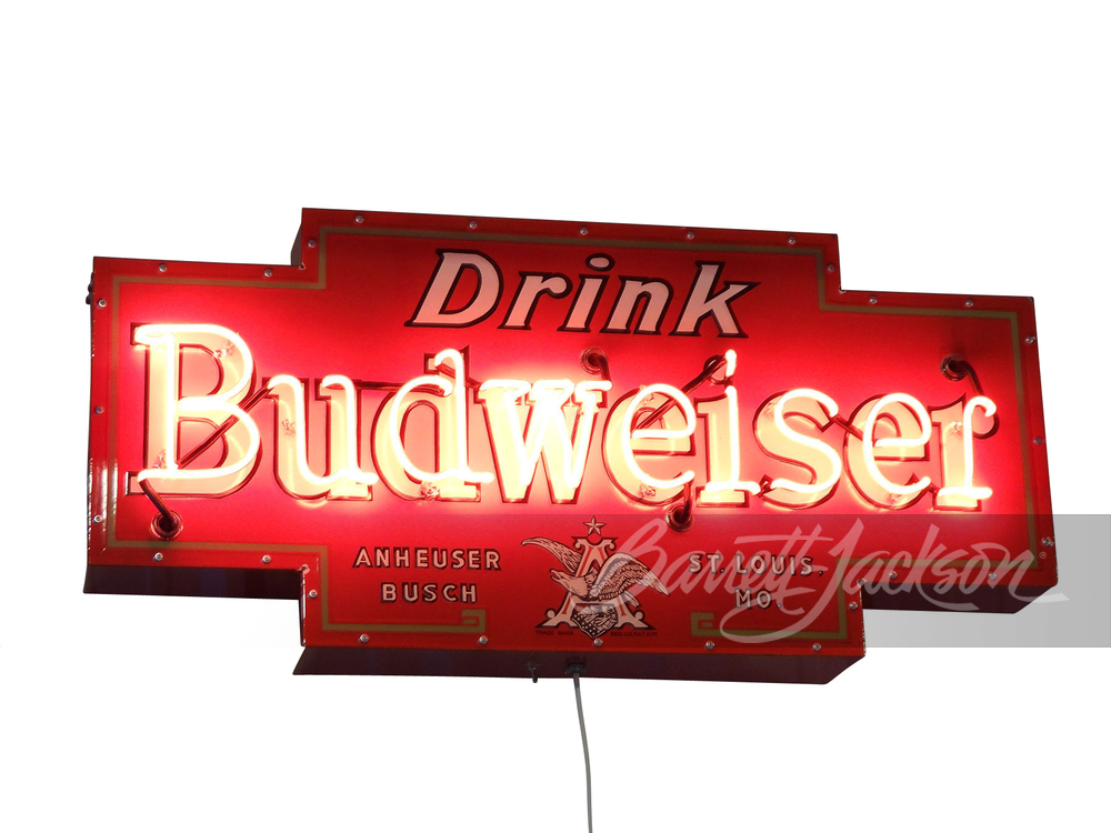 CONTEMPORARY BUDWEISER BEER NEON PORCELAIN SIGN - Automobilia